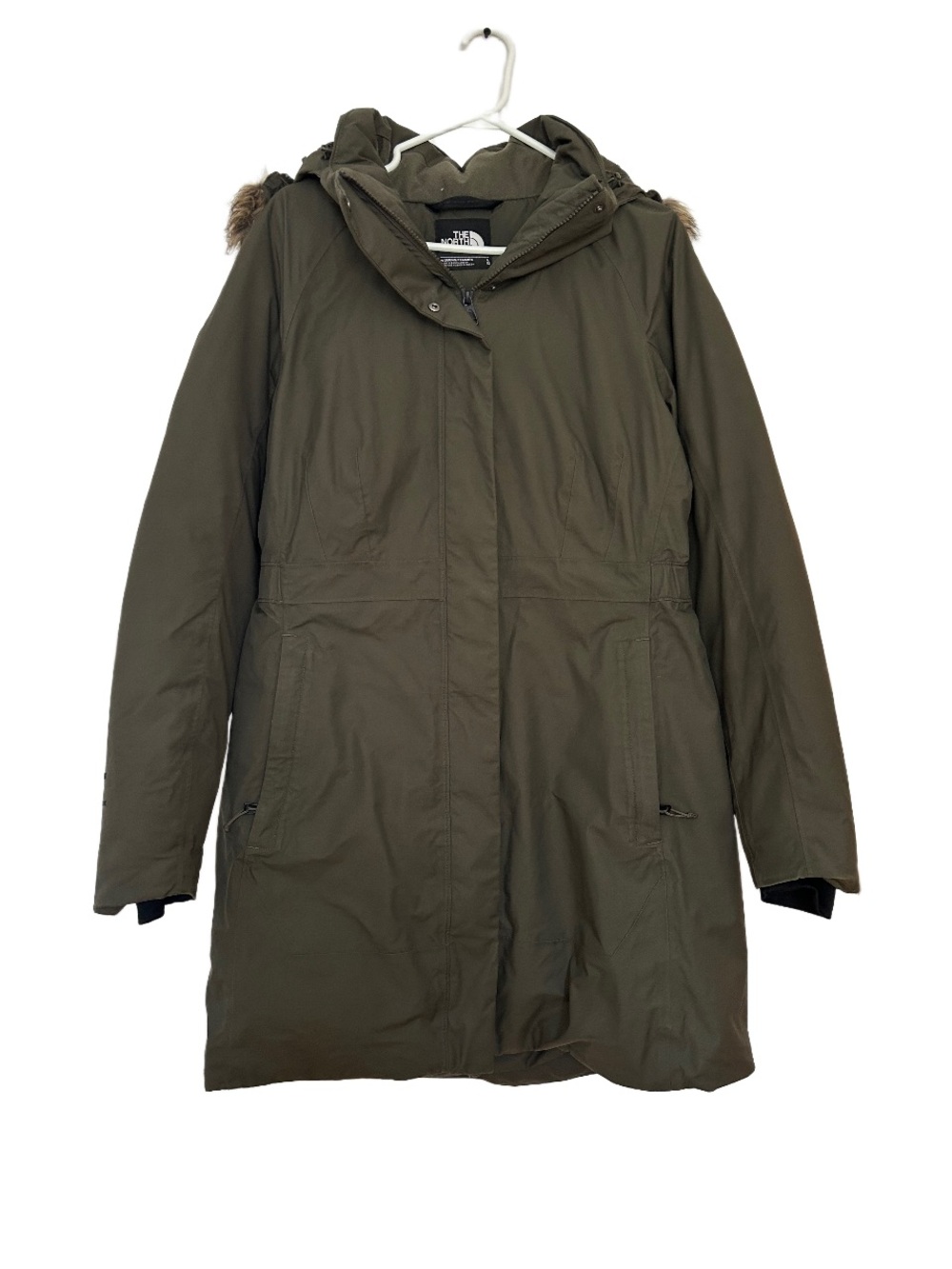 The North Face Womens Olive Hooded Ski Parka with Faux-Fur Trim